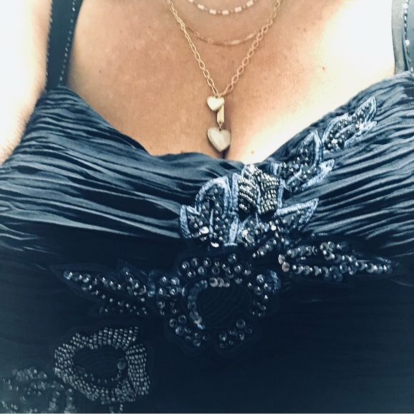 Plus Size 2X Two piece Navy Chiffon Embellished Pant Suit Formal Evening Party - Picture 2 of 14